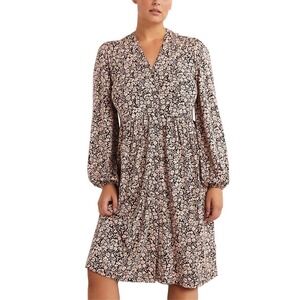 Boden Womens Dress Floral Print V Neck Button Front Long Sleeve Tiered Midi 14